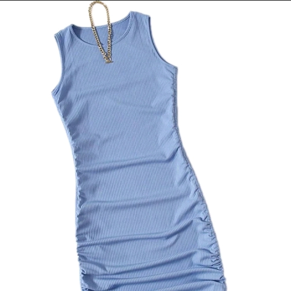 Drawstring Side Rib-knit Bodycon Dress